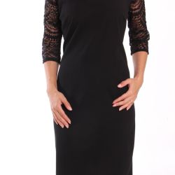 Dámske elastické šaty s krajkovým rukávom LUIZA - čierne