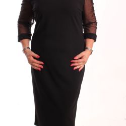 Dámske spoločenské elastické šaty EFECK - čierne so silonovými rukávmi
