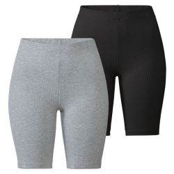 esmara Dámske rebrovité cyklistické nohavice, 2 kusy (XL (48/50), čierna/sivá)