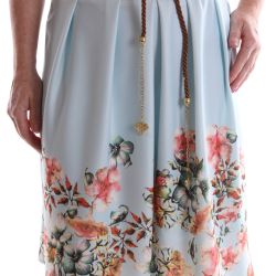 Dámska elastická sukňa s kvetinami - bledomodrá