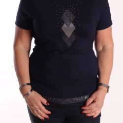 Dámske elastické tričko so štrasmi JOOLA - tmavomodré