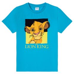 Chlapčenské bavlnené tričko s obojstranným flitrom (110/116, Leví kráľ)