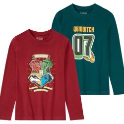 Chlapčenské tričko s dlhým rukávom Harry Potter, 2 kusy (122/128, zelená/červená)