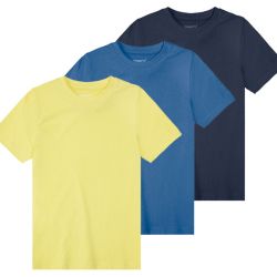 PEPPERTS® Chlapčenské jednofarebné tričko, 3 kusy (122/128, žltá/námornícka modrá/modrá)