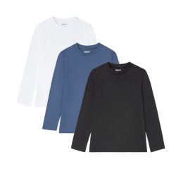 PEPPERTS® Chlapčenské tričko s dlhým rukávom, 3 kusy (122/128, modrá/biela/čierna)