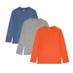 PEPPERTS® Chlapčenské tričko s dlhým rukávom, 3 kusy (122/128, sivá/modrá/oranžová)