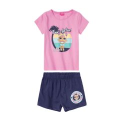 Dievčenské krátke pyžamo (134/140, bledoružová/navy modrá)