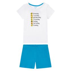Dievčenské pyžamo s biobavlnou (110/116, biela/modrá)