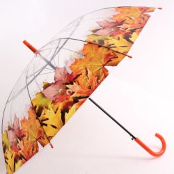 Vystreľovací dáždnik transparentný, ART:POE1315 'LISTY' - oranžový (p. 98 cm)