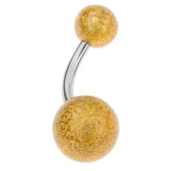 Akrylový piercing do bruška, guličky s pieskovaným povrchom zlatej farby PC03.23