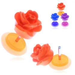 Falošný akrylový piercing do ucha - matná farebná ruža PC32.18/20 - Farba piercing: Oranžová