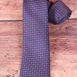 Pánska kravata vzorovaná - ružovo-tmavomodrá 2.