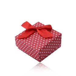Červená darčeková krabička na prsteň alebo náušnice, biele bodky, mašlička Y38.12