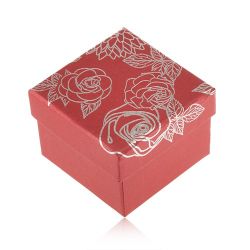 Červená krabička na šperk, motív kvetov striebornej farby Y27.13