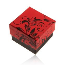 Červeno-čierna darčeková krabička na prsteň, motív kvetinových ornamentov Y28.2