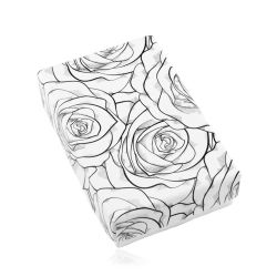 Čierno-biela krabička na set alebo náhrdelník, potlač rozkvitnutých ruží Y17.01