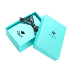 Darčeková krabička na briliantové šperky - tyrkysové prevedenie s logom a čiernou mašľou, obdĺžnik U31.13