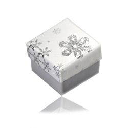 Darčeková krabička na náušnice alebo prsteň - zimný motív, bielo-strieborná farebná kombinácia, vločky Y50.13