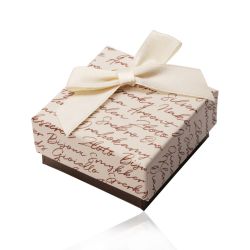 Darčeková krabička na náušnice alebo prstene - béžovo-hnedá kombinácia, mašľa, nápisy Y36.2