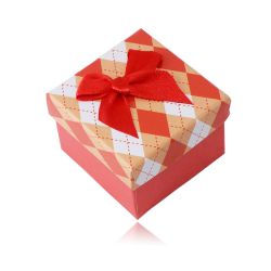 Darčeková krabička na prsteň alebo náušnice - károvaný vzor, červená mašlička Y23.01