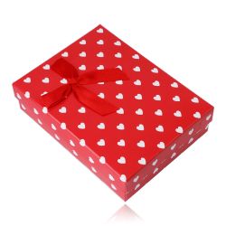 Darčeková krabička na retiazku alebo set – biele srdiečka, červený podklad Y41.11