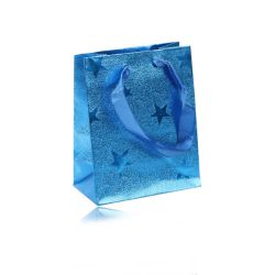Darčeková taštička modrej farby - s vyobrazením hviezd, ryhovaný povrch, stužky AB41.17