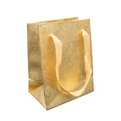 Darčeková taštička, lesklý mriežkovaný povrch zlatej farby, stužky GY56