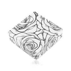 Krabička na náušnice alebo dva prstene, čierny vzor ruží na bielom podklade Y11.14