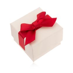 Krémová darčeková krabička na prsteň, prívesok a náušnice, červená mašľa U23.10