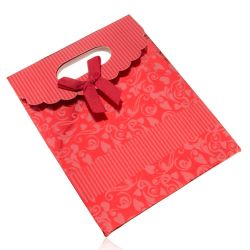 Lesklá darčeková taštička z papiera, tmavočervená, mašľa, výrez U22.15