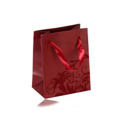 Malá papierová taštička na darček, matný povrch v bordovom odtieni, zamatový ornament  Y32.01