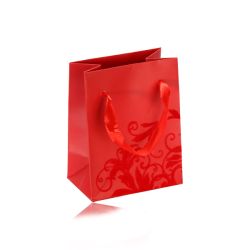 Malá papierová taštička na darček, matný povrch v červenom odtieni, zamatový ornament  Y26.18