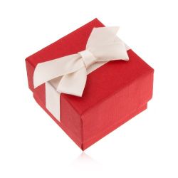 Matná červená krabička na prsteň, prívesok a náušnice, krémová mašľa U24.2