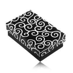 Obdĺžníková krabička na náušnice a prsteň, čierna s bielymi ornamentmi S70.17