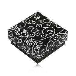 Papierová čierna krabička na náušnice alebo prívesok, biele špirálovité ornamenty U31.16