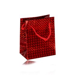 Papierová darčeková taštička holografická - červená farba, hladký lesklý povrch Y32.05