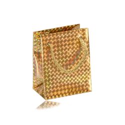 Papierová darčeková taštička holografická - zlatá farba, hladký lesklý povrch Y15.16