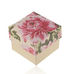 Papierová krabička na prsteň alebo náušnice, perleťovo-béžová s ružovým kvetom Y49.05