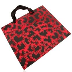 Papierová taška na darček, tmavosivá s červenou, lesklé obrysy sŕdc U22.20
