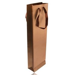 Podlhovastá taška na darček bronzovej farby, trblietky, hnedé stužky Y32.19