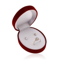 Šperky Eshop - Bordová zamatová oválna krabička na set, náušnice alebo dva prstene Y03.11