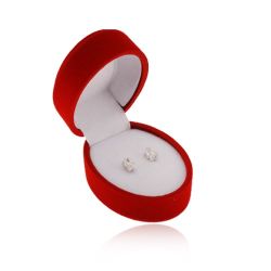 Šperky Eshop - Červená oválna krabička na náušnice alebo dva prstene, zamatový povrch U31.17