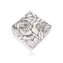 Šperky Eshop - Čierno-biela krabička na prsteň alebo náušnice - motív rozkvitnutých ruží Y08.11