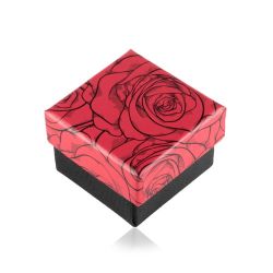 Šperky Eshop - Darčeková krabička na prsteň alebo náušnice, vzor ruží, čierno-červená kombinácia Y15.07