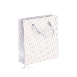 Šperky Eshop - Papierová darčeková taštička - biela farba, strieborné bodky, hladký povrch Y31.01