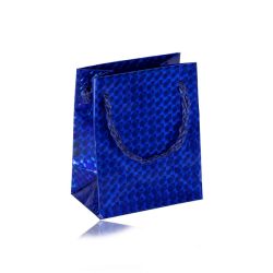 Šperky Eshop - Papierová darčeková taštička holografická - modrá farba, hladký lesklý povrch Y32.07