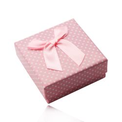 Šperky Eshop - Ružová darčeková krabička na prstene, náušnice, alebo prívesok, biele bodky, mašlička Y43.15