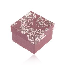 Trblietavá fialová krabička na prsteň, strieborná ilustrácia kvetov VY6