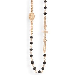 Amen Elegantný pozlátený náhrdelník s čiernymi kryštálmi Rosary CRORNZ3
