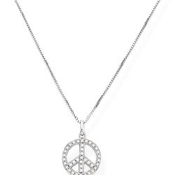 Amen Hravý strieborný náhrdelník so zirkónmi Peace 70`s CLPPEB (retiazka, prívesok)